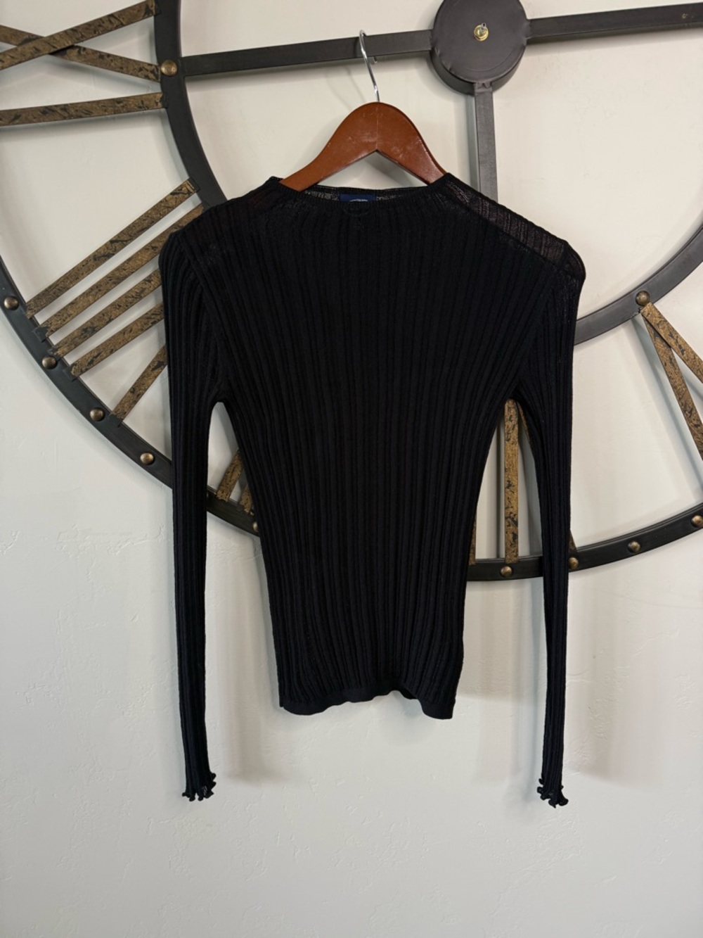 SCOOP Black Sheer Ribbed Long Sleeve Top